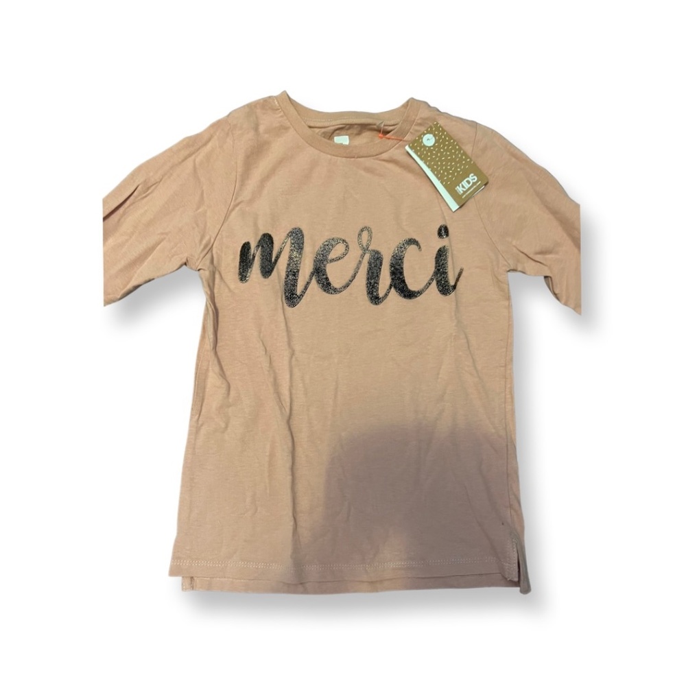 Long Sleeve Cream Pink Merci T-Shirt BNWT